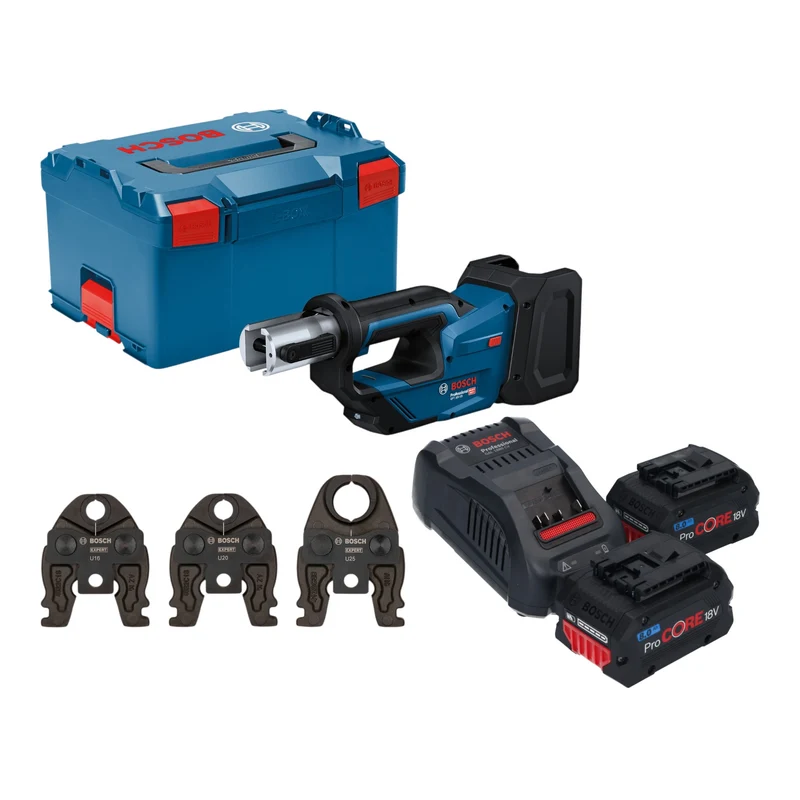 Bosch GPT 18V-19 Professional Akku Presswerkzeug 18 V 21 kN + 2x ProCORE Akku 8,0 Ah + Ladegerät + 3x Pressbacke + L-Boxx