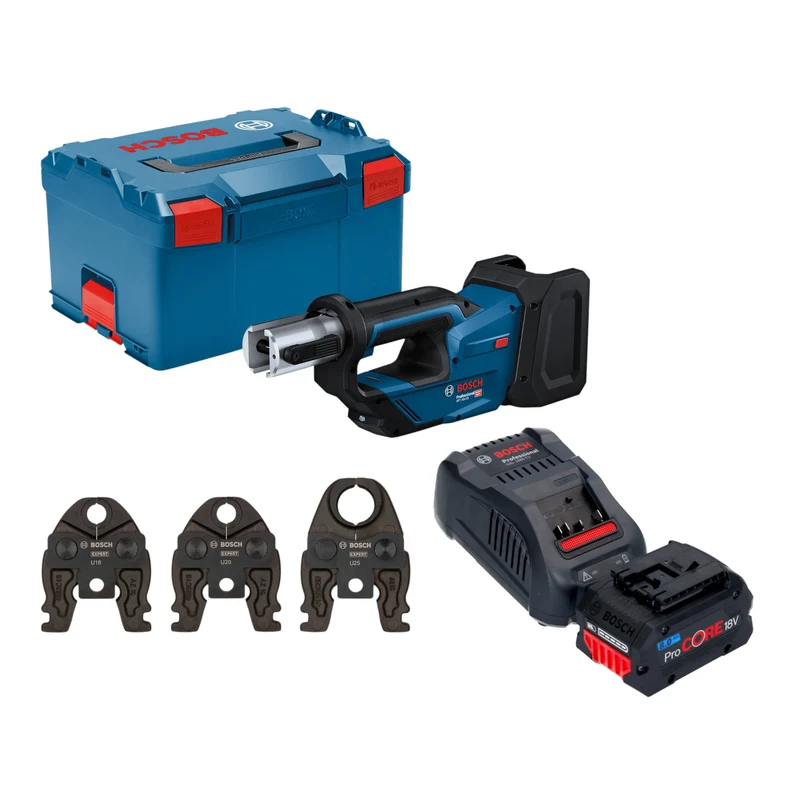 Bosch GPT 18V-19 Professional Akku Presswerkzeug 18 V 21 kN + 1x ProCORE Akku 8,0 Ah + Ladegerät + 3x Pressbacke + L-Boxx