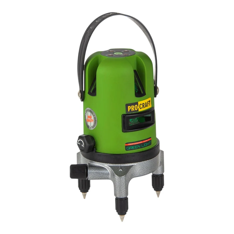 Procraft LE-5D Akku Linien- und Kreuzlinienlaser 3,7 V 50 m grün selbstnivellierend + Integrierter Akku 2,0 Ah + Tasche