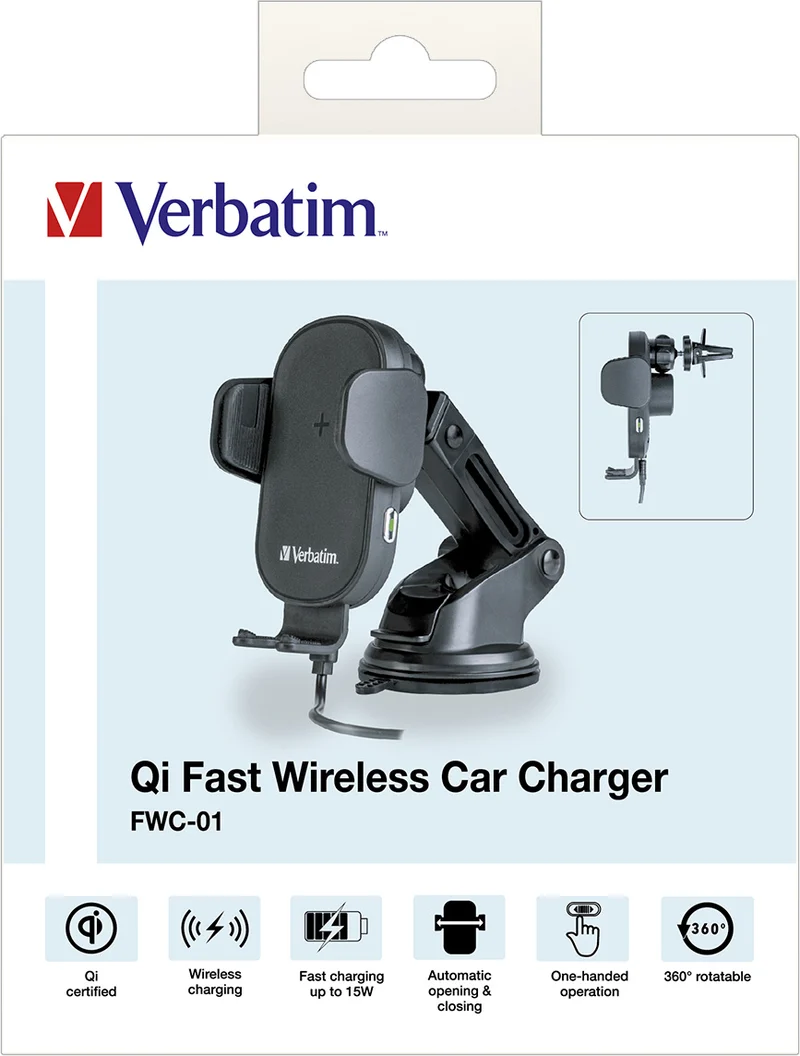 VERBATIM Fast Wireless Charger, KFZ, Qi, 9V/12V, FWC-01