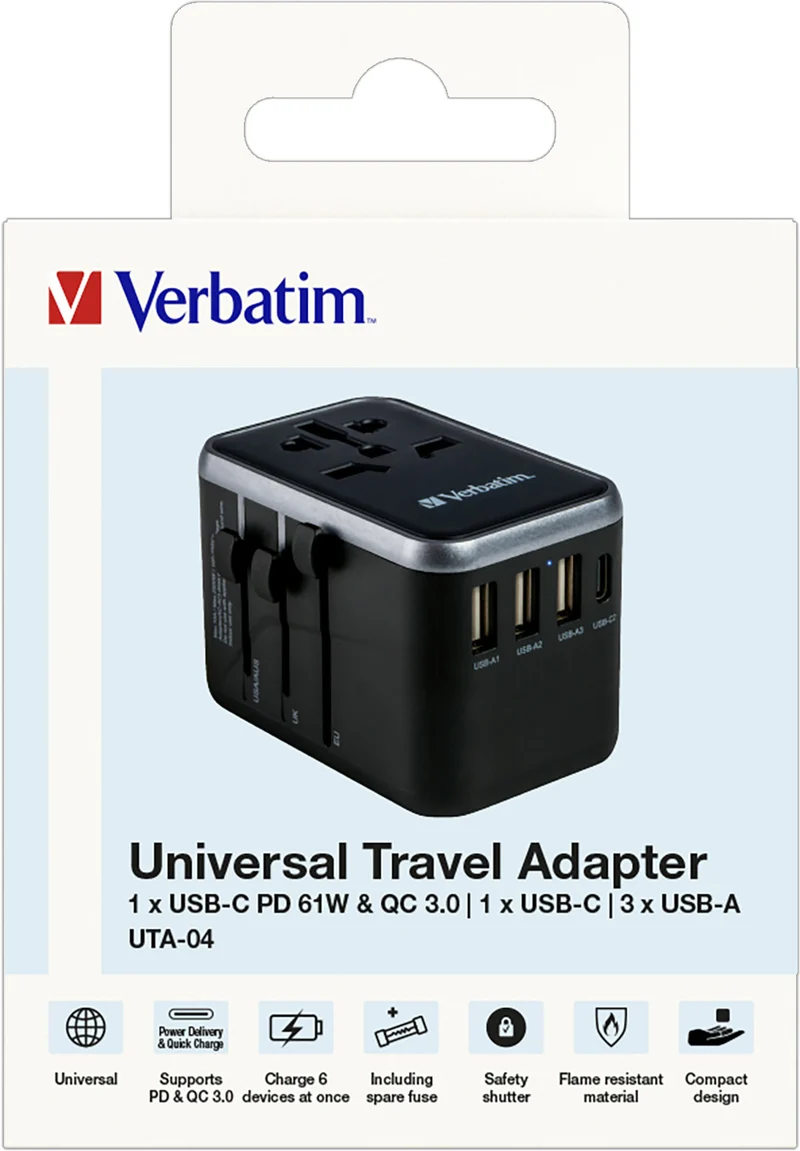 VERBATIM Ladeadapter, Universal Travel, UTA-04, 61W