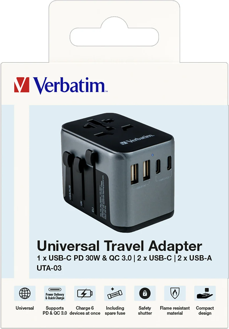VERBATIM Ladeadapter, Universal Travel, UTA-03, 30W