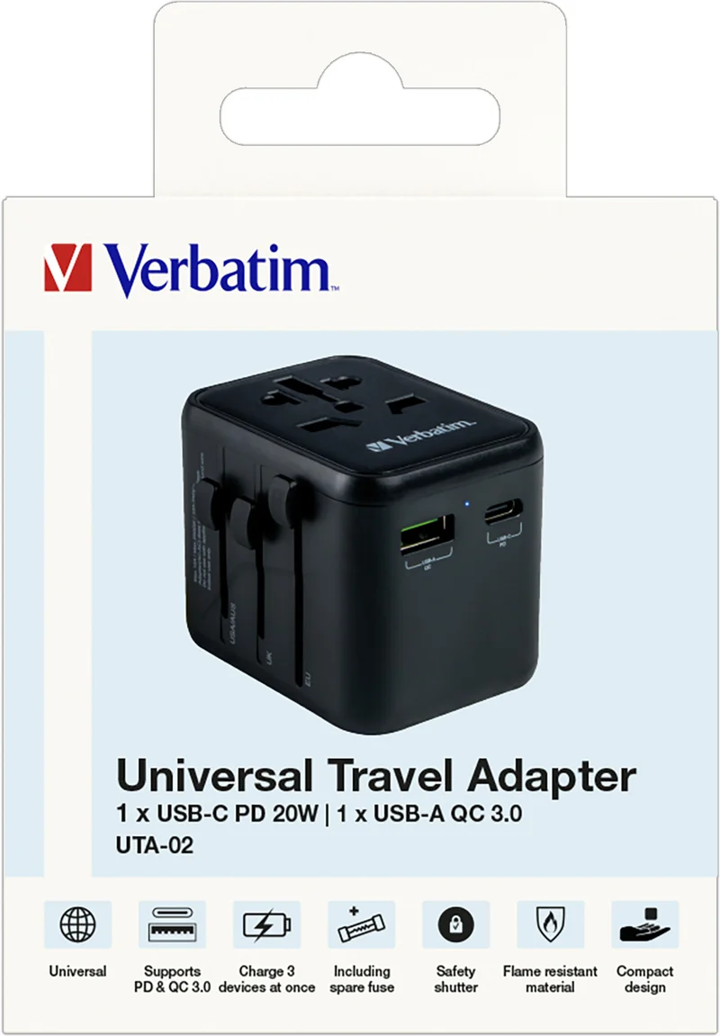 VERBATIM Ladeadapter, Universal Travel, UTA-02, 20W