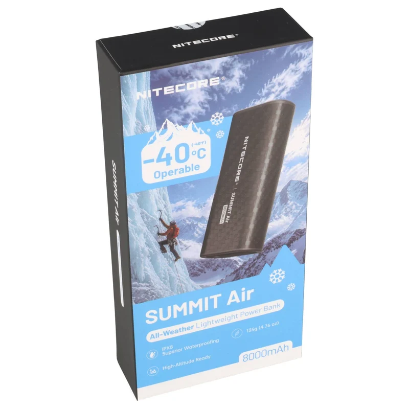 Nitecore Powerbank SUMMITAIR, Kapazität 8000mAh, kältebeständig bis zu -40°C, für Winter-Aktivitäten wie Skifahren