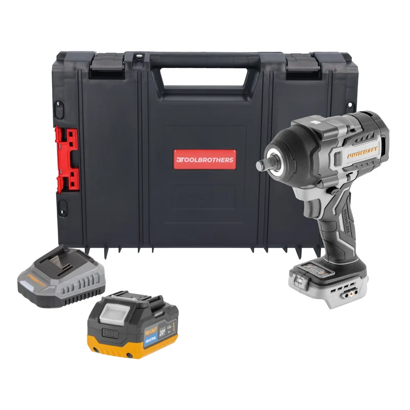 ProCraft Industrial IW850A-BB Akku Schlagschrauber 20 V 850 Nm 1/2" Brushless + 1x Akku 4,0 Ah + Ladegerät + RHINO Toolcase
