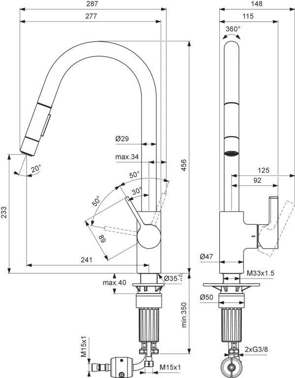 IDEAL STANDARD Gusto Küchenarmatur 241 mm Auslauf mit 2-Funktionsbrause Sunset Rose