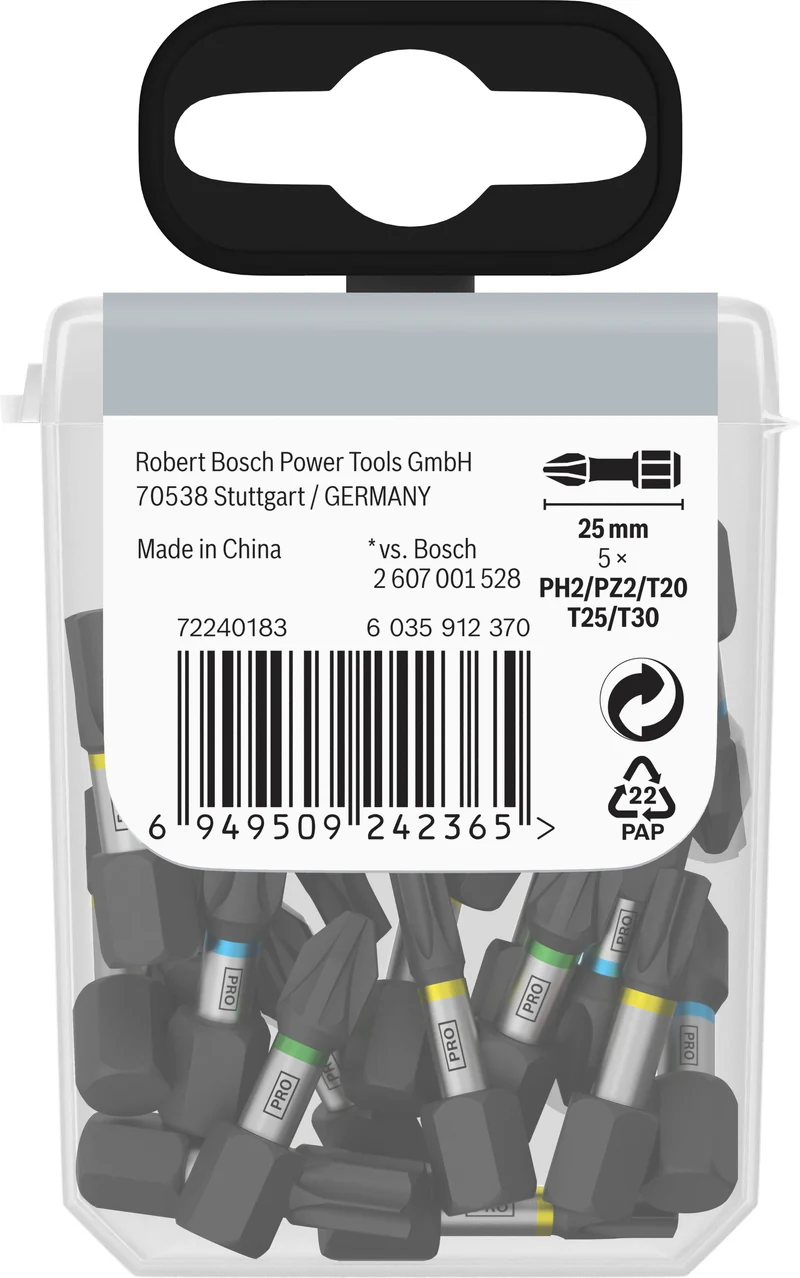 Bosch PRO Impact Bit Set 25er-Pack (je 5x PH2, PZ2, T20, T25, T30 - Länge: 25 mm - ideal für Schlagschrauber)