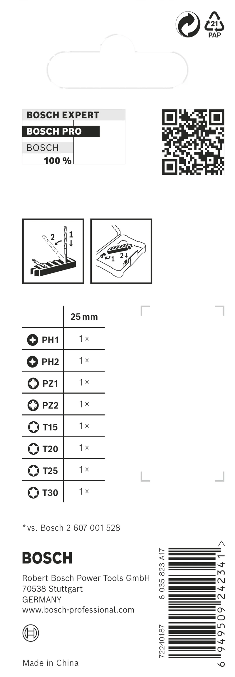 Bosch PRO Impact Schrauberbit Set (8-tlg: PH1, PH2, PZ1, PZ2, T15, T20, T25, T30 - Länge: 25 mm - ideal für Schlagschrauber)