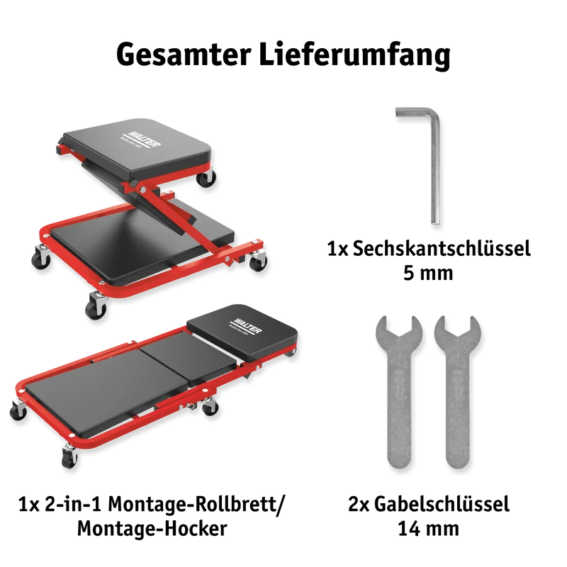 Montage Rollbrett und Werkstatthocker 2-in-1
