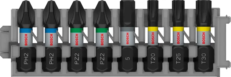 Bosch PRO Impact Bit Set (8-tlg.: 2x PH2, 2x PZ2, H5, T20, T25, T30 - Länge: 25 mm - ideal für Schlagschrauber)
