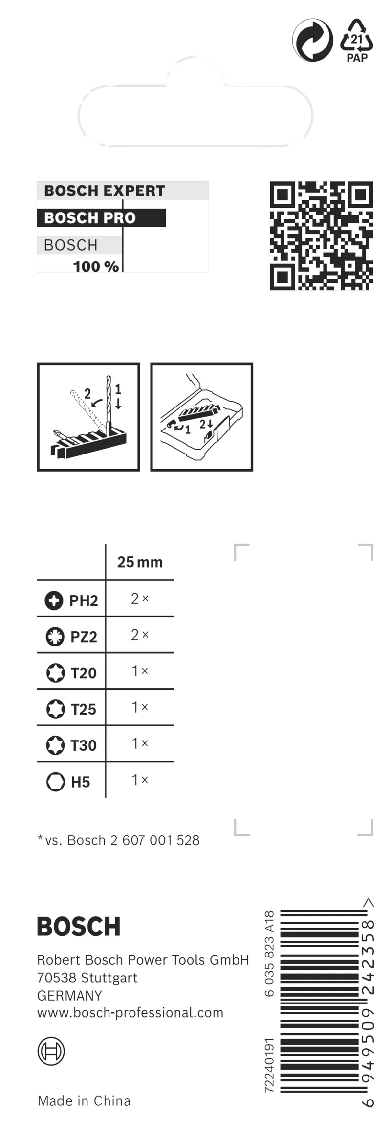 Bosch PRO Impact Bit Set (8-tlg.: 2x PH2, 2x PZ2, H5, T20, T25, T30 - Länge: 25 mm - ideal für Schlagschrauber)