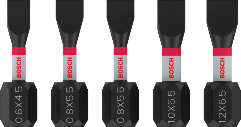 Bosch PRO SL Impact Bit Set (5-tlg: SL4,5 / SL5,5 / SL6,5 - Schlitz - Länge: 25 mm - ideal für Schlagschrauber)