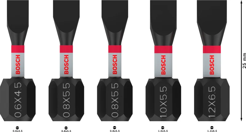Bosch PRO SL Impact Bit Set (5-tlg: SL4,5 / SL5,5 / SL6,5 - Schlitz - Länge: 25 mm - ideal für Schlagschrauber)