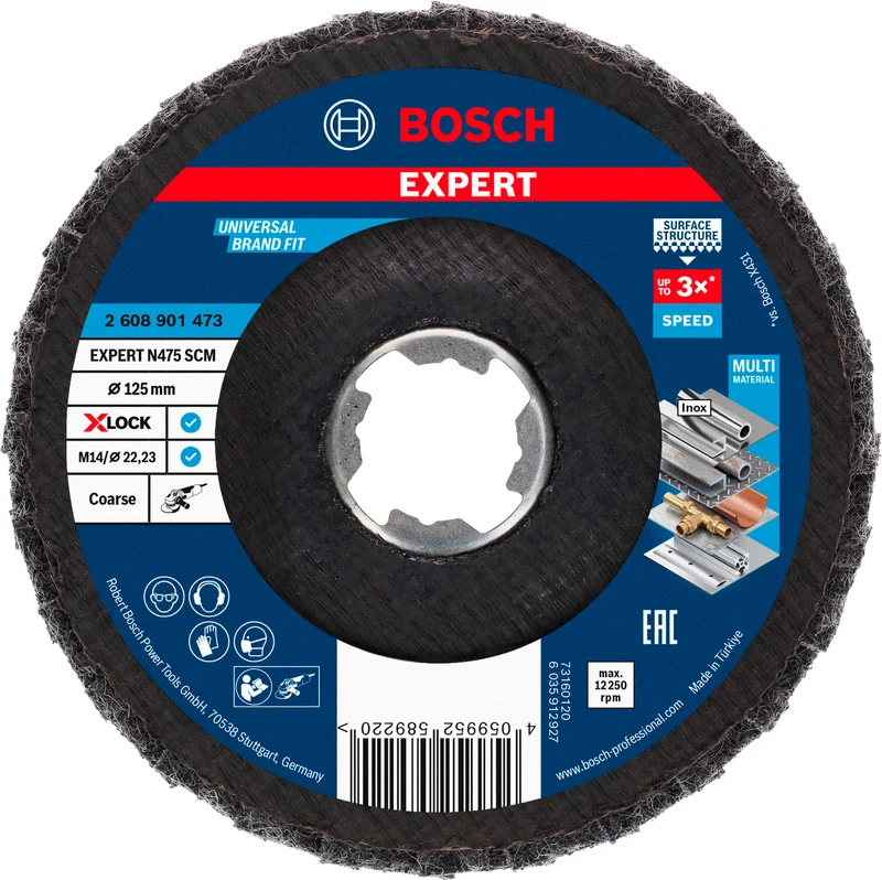 Bosch EXPERT N475 SCM Lamellenscheibe Ø 125 mm (für Stahl, Edelstahl, NE-Metalle, Farbe, X-LOCK, Metallveredelung mit hoher Effizienz)