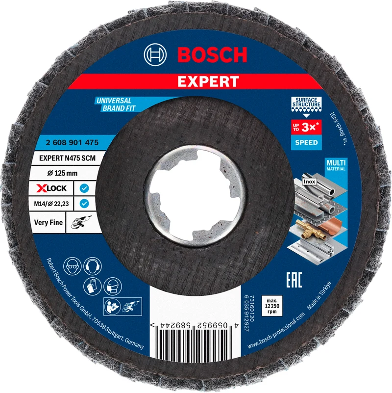 Bosch EXPERT N475 SCM Lamellenscheibe Ø 125 mm (für Stahl, Edelstahl, NE-Metalle, Farbe, X-LOCK, Metallveredelung mit hoher Effizienz)