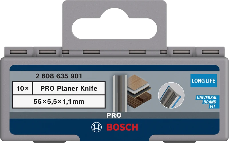 Bosch PRO Hobelmesser 56 mm (10er-Pack, zum Hobeln von Holz, Carbide-Schnittkante, Wendemesser, 56 × 5,5 × 1,1 mm)