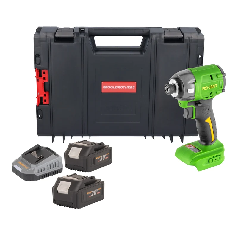 Procraft PS22bb Akku Schlagschrauber 20 V 230 Nm 1/4" Brushless + 2x Akku 4,0 Ah + Ladegerät + RHINO Toolcase