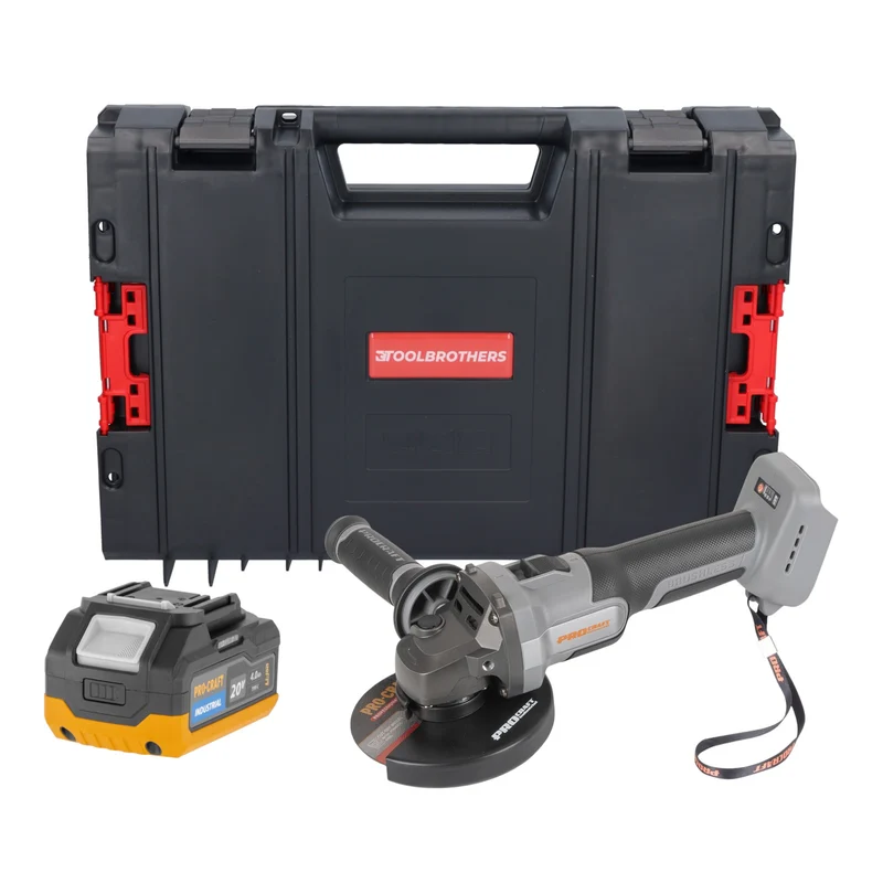 Procraft Industrial AG125Abb Akku Winkelschleifer 20 V 125 mm Brushless + 1x Akku 4,0 Ah + RHINO Toolcase - ohne Ladegerät