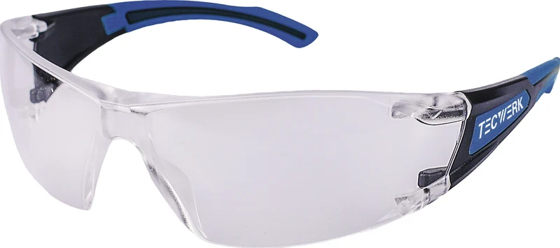 TECWERK Schutzbrille Daylight Modern EN 166 – Klare Polycarbonat-Scheibe, Anti-Fog, Schwarz/Dunkelblau