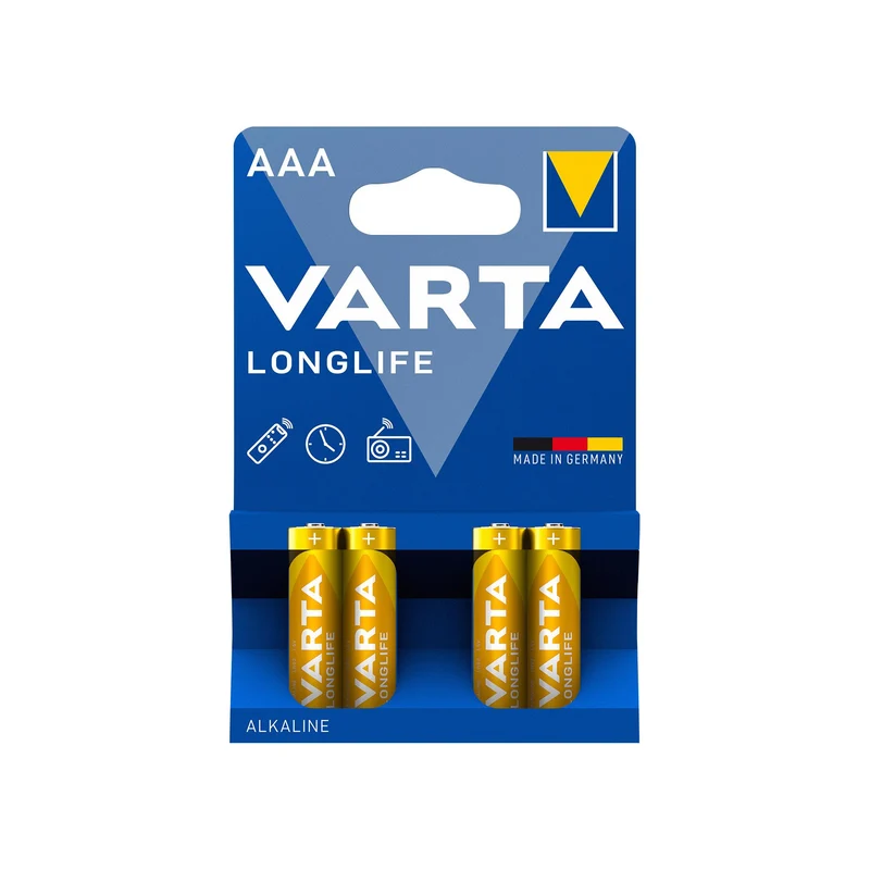 VARTA Batterie Alkaline Micro AAA LR03, 1.5V Longlife, Retail Blister (4-Pack)