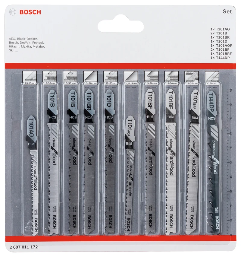 Bosch Stichsägeblatt-Set für Holz (10-tlg., Clean Cutting, für präzise und saubere Schnitte, Wood, T-Schaft)
