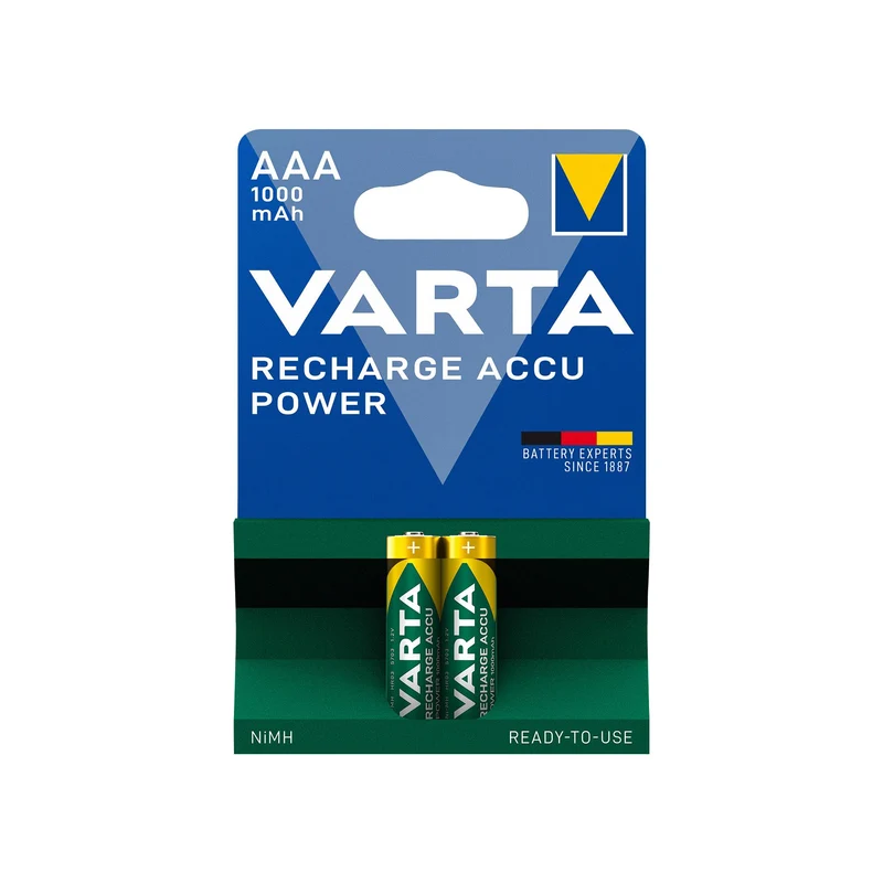 VARTA Akku NiMH Micro AAA HR03, 1.2V/1000mAh Accu Power, Pre-charged, Retail Blister (2-Pack)