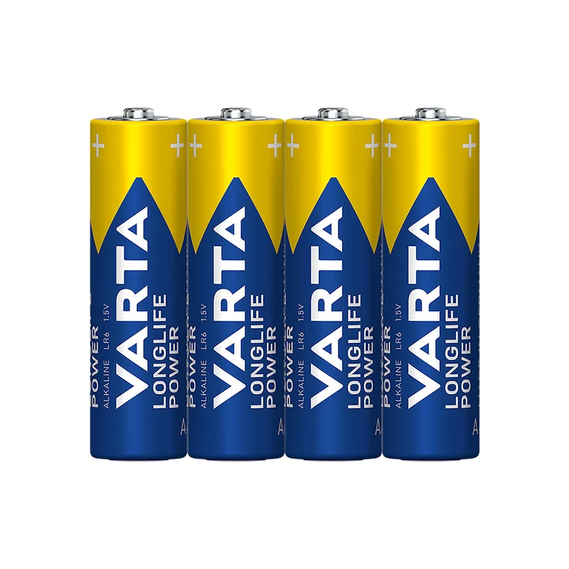 VARTA Batterie Alkaline Mignon AA LR06, 1.5V Longlife Power, Shrinkwrap (4-Pack)