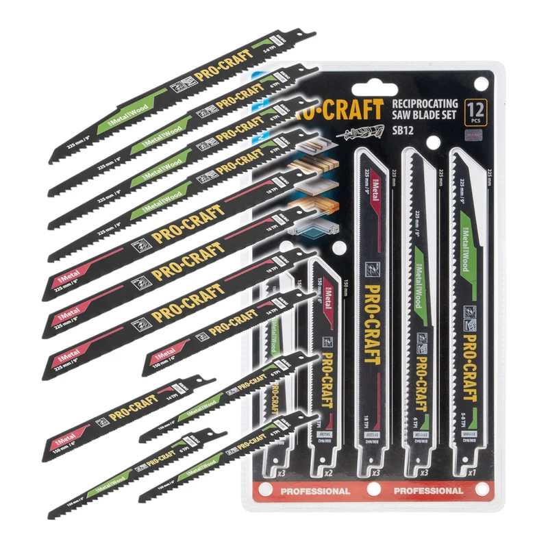 Procraft SB12 Säbelsägeblatt Set 12 tlg. 150 - 225 mm für Holz / Metall / Kunststoff