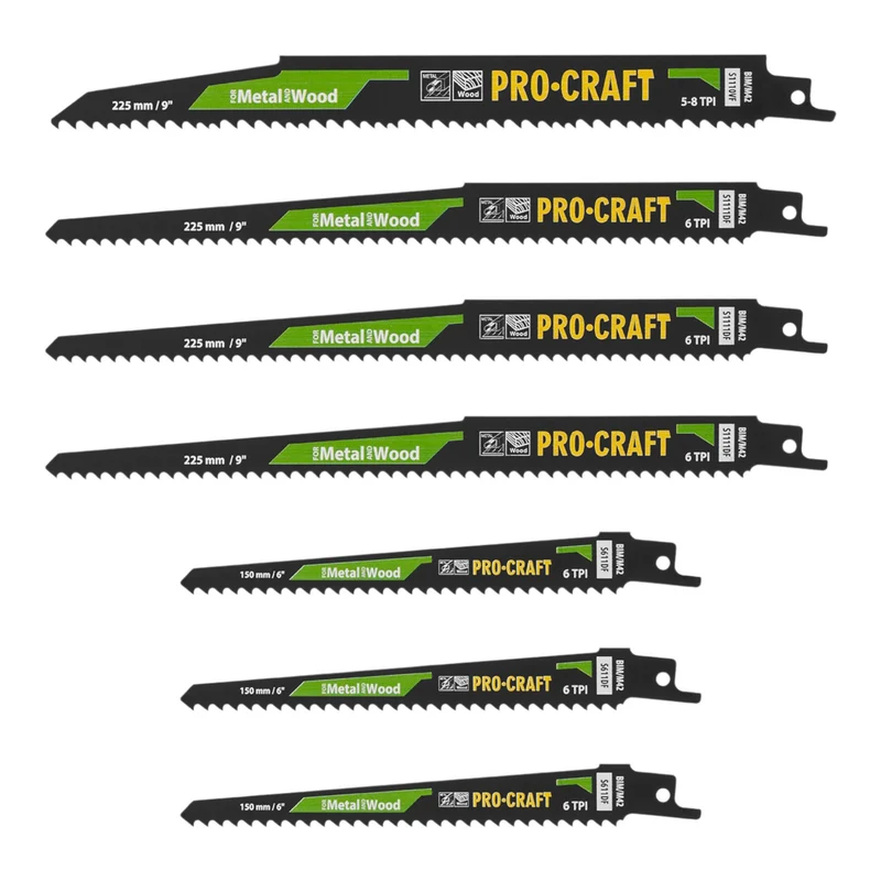Procraft SB12 Säbelsägeblatt Set 12 tlg. 150 - 225 mm für Holz / Metall / Kunststoff