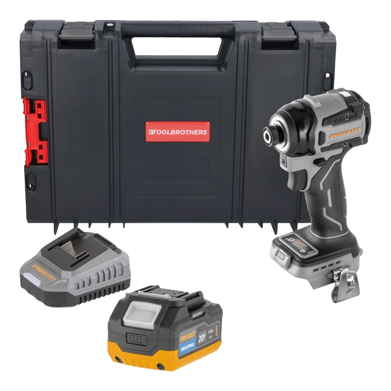 Procraft Industrial ID20Abb Akku Schlagschrauber 20 V 180 Nm 1/4" + 1x Akku 4,0 Ah + Ladegerät + RHINO Toolcase