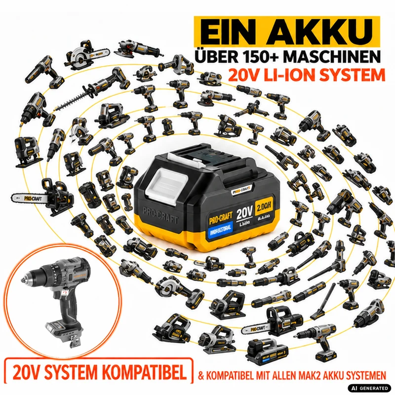 Procraft Industrial CD20B-BB Akku Schlagbohrschrauber 20 V 150 Nm Brushless + 1x Akku 2,0 Ah + Ladegerät