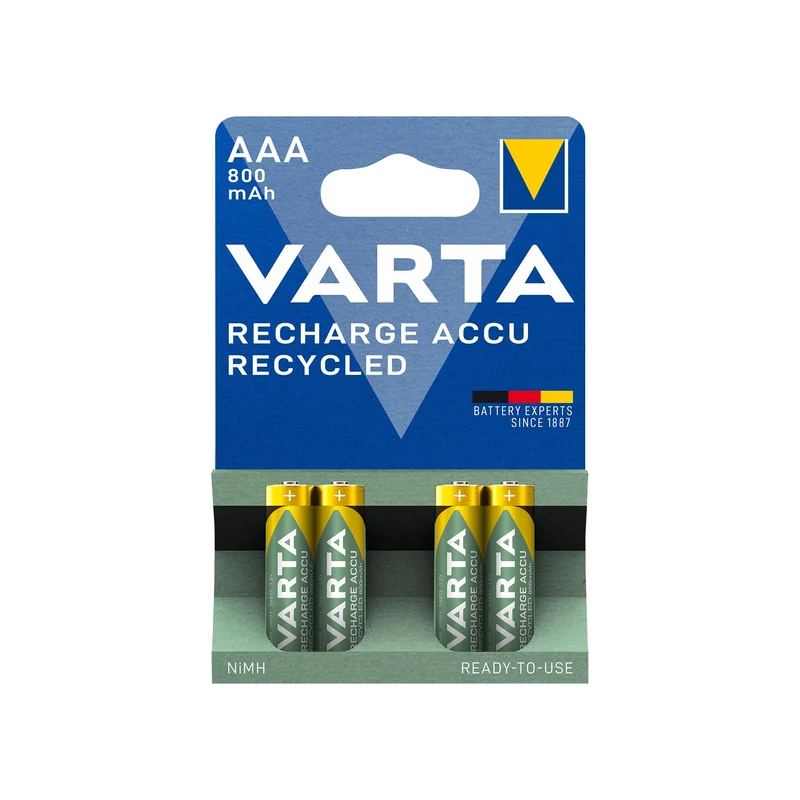 VARTA Akku NiMH Micro AAA HR03, 1.2V/800mAh Accu Recycled, Pre-charged, Retail Blister (4-Pack)