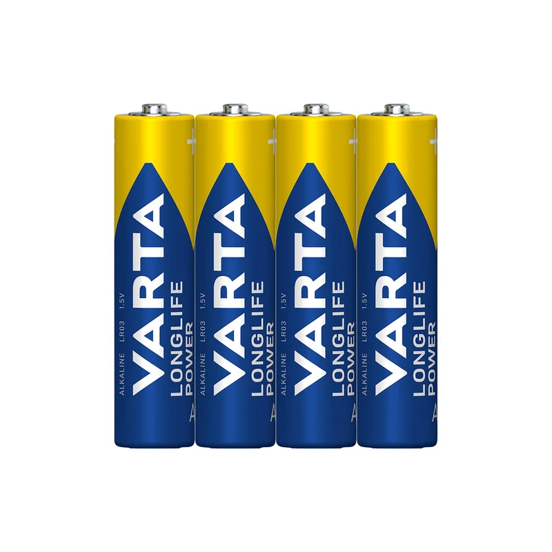 VARTA Batterie Alkaline Micro AAA LR03, 1.5V Longlife Power, Shrinkwrap (4-Pack)