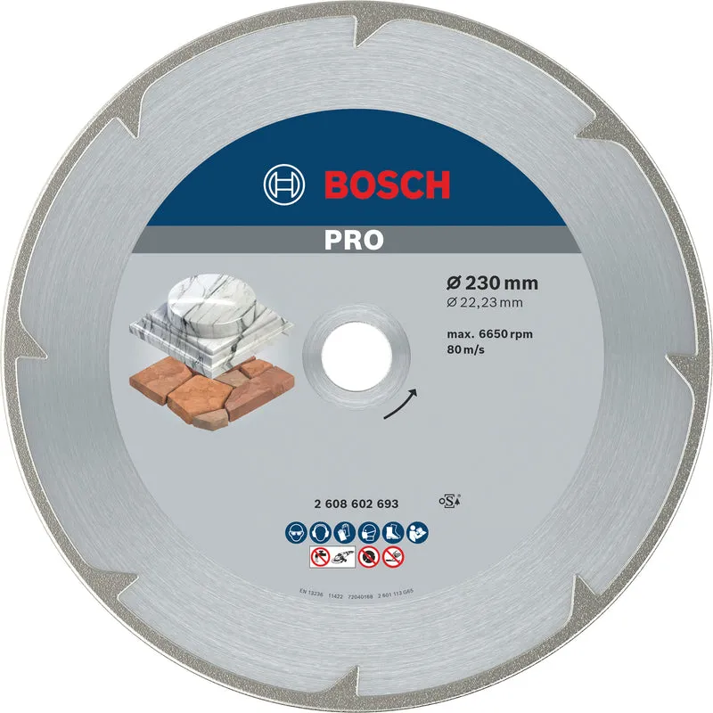 Bosch PRO Marble Diamanttrennscheibe Ø 230 mm (Hochpräzises Schneiden von Marmor, Bohrungs-Ø: 22,23 mm, Schnittbreite: 2,2 mm)