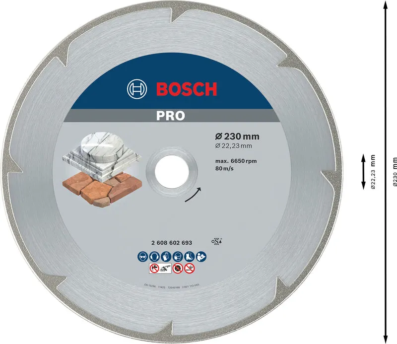 Bosch PRO Marble Diamanttrennscheibe Ø 230 mm (Hochpräzises Schneiden von Marmor, Bohrungs-Ø: 22,23 mm, Schnittbreite: 2,2 mm)
