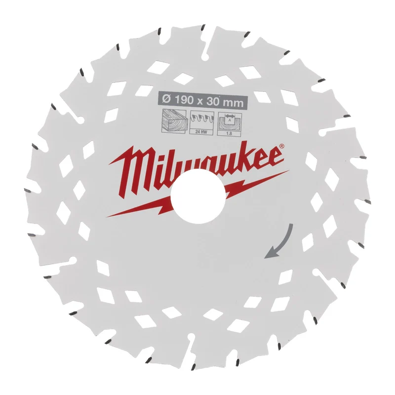 Milwaukee Kreissägeblatt Ø 190 x 30 mm für Holz (Z=24 ATB, Schnittbreite: 1,8 mm, PTFE-Beschichtung)
