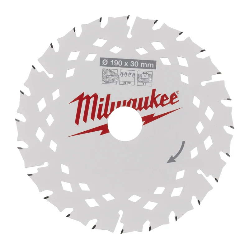 Milwaukee Kreissägeblatt Ø 190 x 30 mm für Holz (Z=24 ATB, Schnittbreite: 1,8 mm, PTFE-Beschichtung)