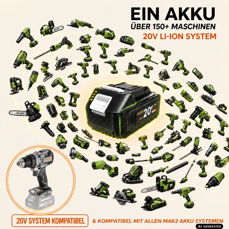 ProCraft Industrial CD20C-BB Akku Schlagbohrschrauber 20 V 120 Nm Brushless + 2x Akku 2,0 Ah + Ladegerät