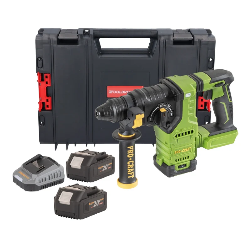 Procraft PHA30bb Akku Bohrhammer 20 V 2,8 J SDS plus Brushless + 2x Akku 4,0 Ah + Ladegerät + RHINO Toolcase