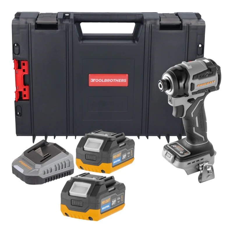 Procraft Industrial ID20Abb Akku Schlagschrauber 20 V 180 Nm 1/4" + 2x Akku 4,0 Ah + Ladegerät + RHINO Toolcase