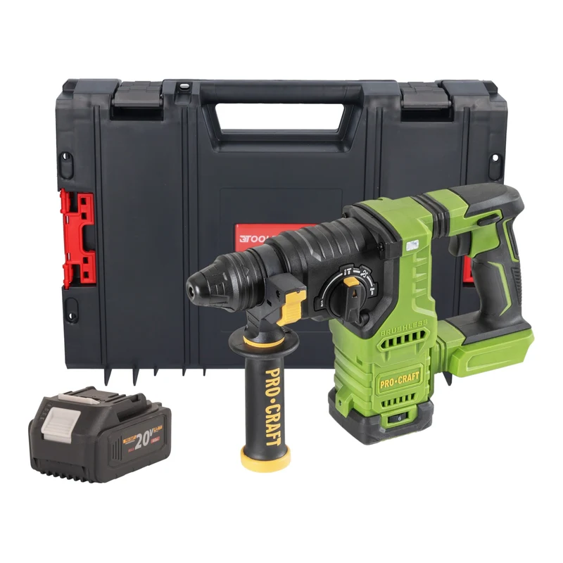 Procraft PHA30bb Akku Bohrhammer 20 V 2,8 J SDS plus Brushless + 1x Akku 4,0 Ah + RHINO Toolcase - ohne Ladegerät