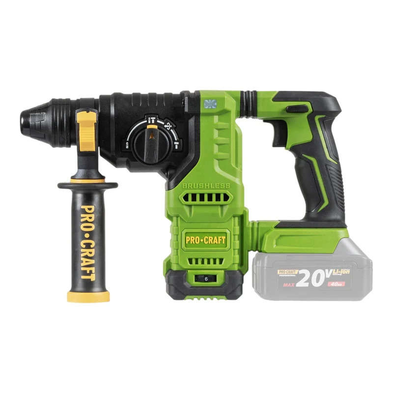 Procraft PHA30bb Akku Bohrhammer 20 V 2,8 J SDS plus Brushless + 1x Akku 4,0 Ah + RHINO Toolcase - ohne Ladegerät
