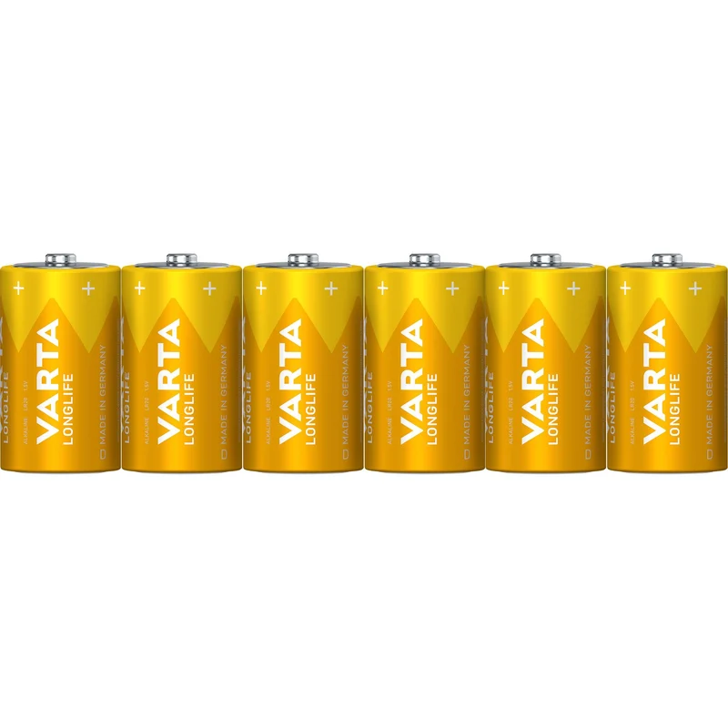 VARTA Batterie Alkaline Mono D LR20, 1.5V Longlife, Folienverpackung (6-Pack)