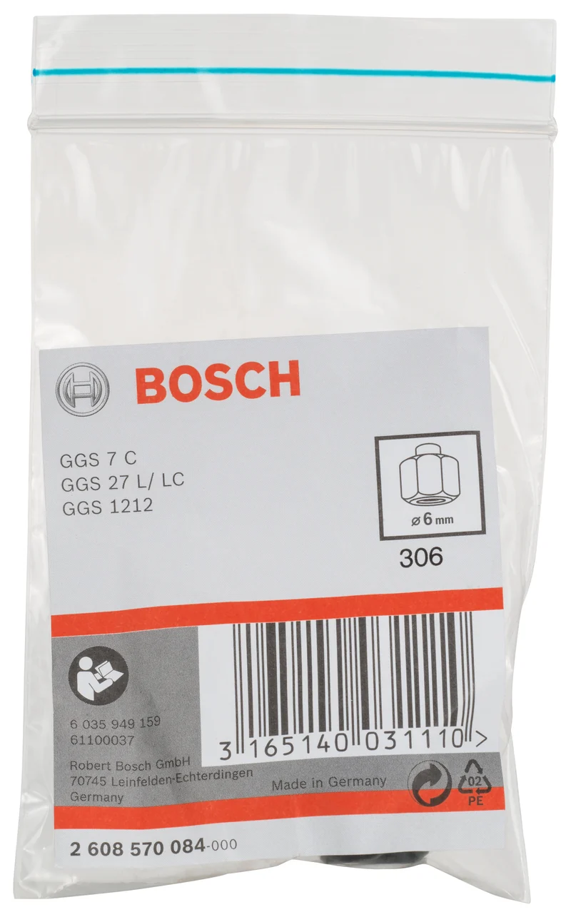 Bosch Spannzange 6 mm mit Spannmutter für GGS 7 / 18V / 27 / 28 / 30 / 1212