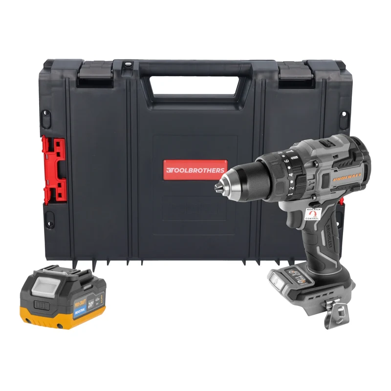 Procraft Industrial CD20B-BB Akku Schlagbohrschrauber 20 V 150 Nm Brushless + 1x Akku 4,0 Ah + RHINO Toolcase - ohne Ladegerät