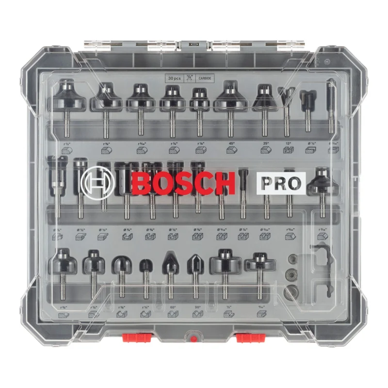 Bosch PRO Fräser Set Gemischt 30 tlg. 6,35 mm Shaft ( 2607017476 ) für Oberfräsen und Kantenfräsen