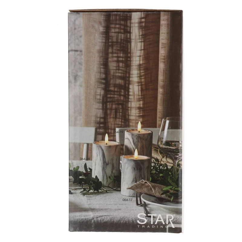 Star Trading LED-Kerze mit Marmorstruktur und warmweißer Flacker-LED, Timer-Funktion, batteriebetrieben, Höhe 15cm