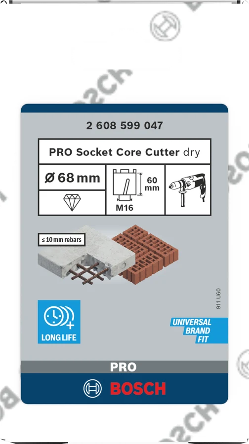 Bosch PRO Core Cutter dry 68 x 60 mm (Diamant-Dosensenker mit M16-Gewinde)