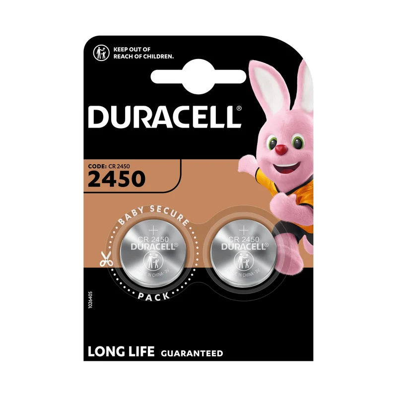 DURACELL Batterie Lithium Knopfzelle CR2450, 3V Electronics, Retail Blister (2-Pack)