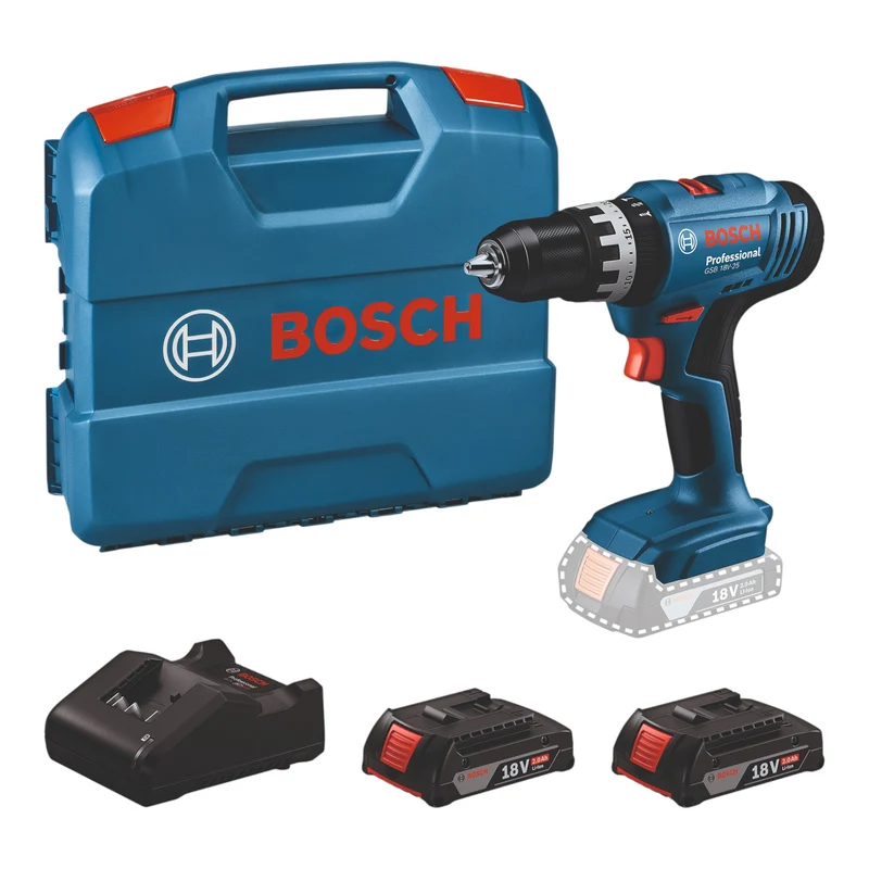 Bosch GSB 18V-25 Professional Akku Schlagbohrschrauber 18 V 56 Nm ( 06019K9303 ) + 2x Akku 2,0 Ah + Ladegerät + L-Case